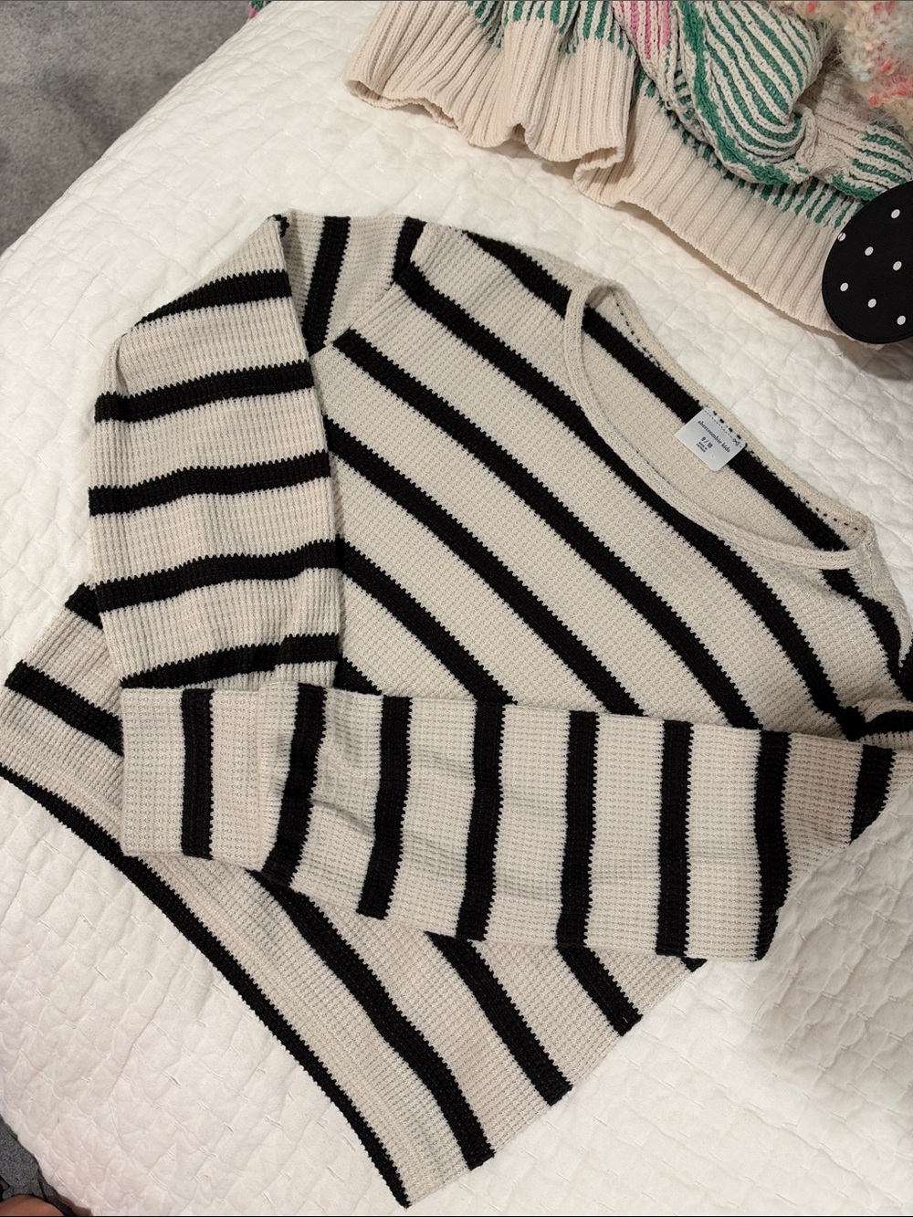 abercrombie kids Black and Cream Striped Crewneck Sweater